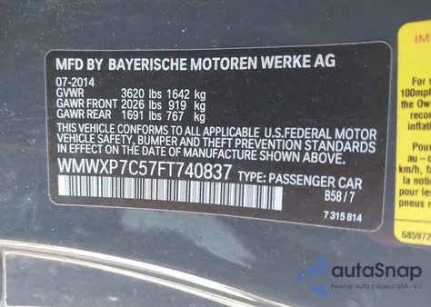 2015 Mini Hardtop Cooper S z USA, uszkodzony, nr VIN WMWXP7C57FT740837